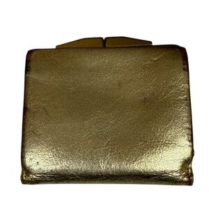 Solar West Germany Vintage Kiss Lock Gold Leather Womens Wallet Change Purse